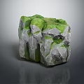 Natural Stone Material With Green Moss And Textured Surface Decorative Design 3d model