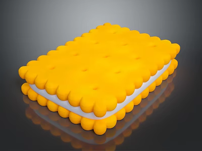 Yellow Square Sandwich Cookies With White Filling And Round Edges On Black Surface 3d model