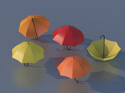 Various Colored Open Umbrellas as Daily Living Supplies on Gray Background 3d model