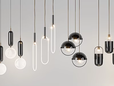 Elegant Modern Pendant Lights for Kitchen Interior with Unique Shapes and Metal Details 3d model