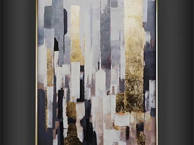 Modern Framed Abstract Art With Gold Gray Black White Tones For Home Wall Decor 3d model