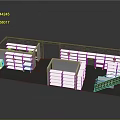 Interior Layout With Multiple Wall mounted Bookshelves And Central Storage Units