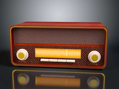 Vintage Red Radio With Retro Grille Front Yellow Dial Display And Round Knobs 3d model