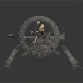 Skeleton Figure Seated In Mechanical Gear Structure With Circular Frame And Mechanical Legs 3d model