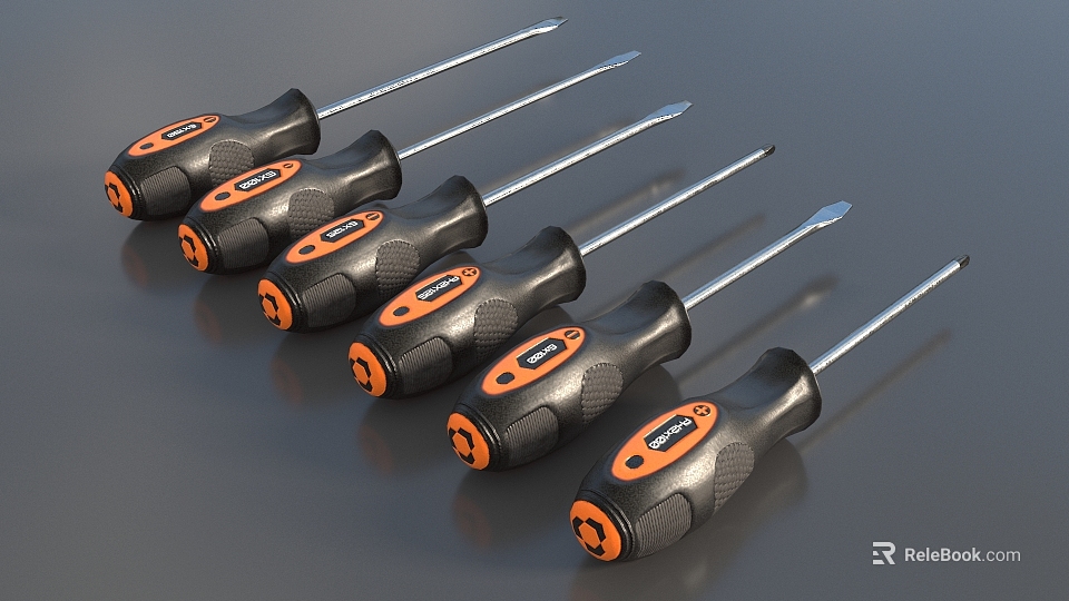 Black and Orange Handle Screwdrivers Set with Ergonomic Grip for DIY Household Repair Tools 3d model 