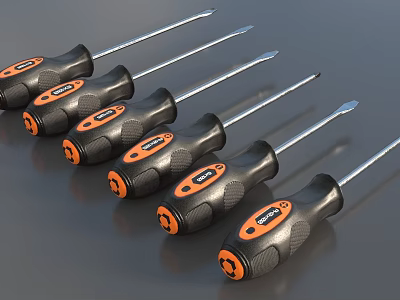 Black and Orange Handle Screwdrivers Set with Ergonomic Grip for DIY Household Repair Tools 3d model