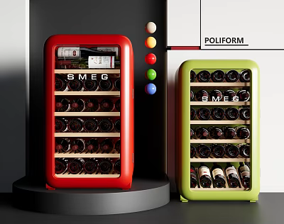 SMEG Red And Green Wine Coolers With Modern Design For Bottle Storage At Home 3d model