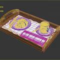 Delicious Croissant And Coffee On Wooden Tray With Newspaper And Utensils