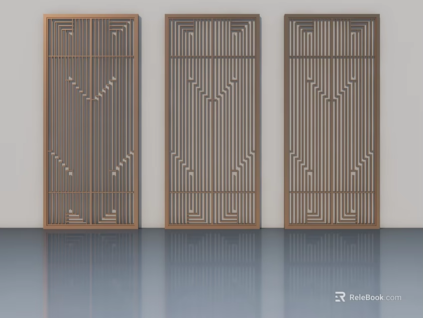 Modern Hinged Doors With Intricate Geometric Patterns In Minimalist Interior 3d model