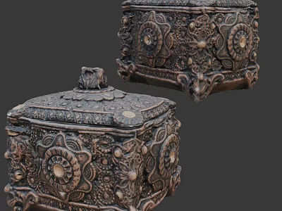 Ornate Antique Decorative Boxes With Intricate Carved Patterns And Gemstone Accents 3d model