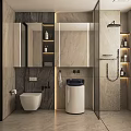 Modern Bathroom Interior Design With Marble Walls Mirrors Shower Area Toilet And Vanity