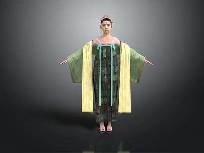 Modern Style Floral Women Black Myth Wukong Hanfu Classical Costume Young Women dress Robe 3d model