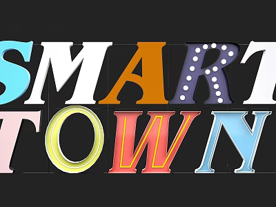 Colorful Smart Town Text Design With Various Decorative Letters And Patterns 3d model