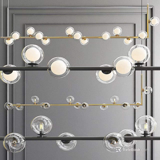 Modern Pendant Lights With Spherical Glass Bulbs Multiple Layers And Gold Black Metal Frames 3d model 