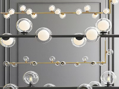 Modern Pendant Lights With Spherical Glass Bulbs Multiple Layers And Gold Black Metal Frames 3d model
