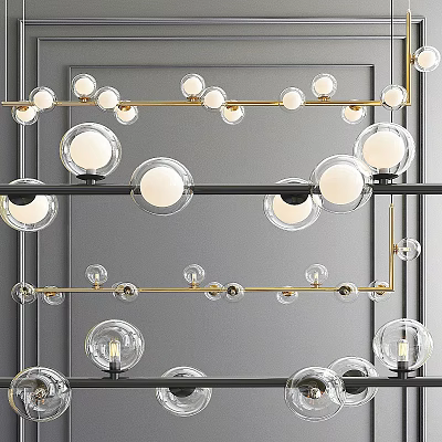 Modern Pendant Lights With Spherical Glass Bulbs Multiple Layers And Gold Black Metal Frames 3d model