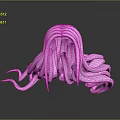 Game Movie Character Head Model Featuring Pink Long Curly Hair on Dark Reflective Background