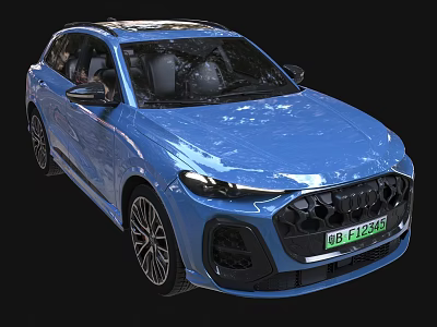 Modern Sleek Blue SUV Featuring Large Front Grille Black Wheels and Smooth Body Lines 3d model