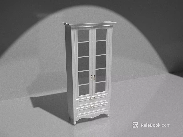 White Bookcase With Glass Doors And Bottom Drawer Simple Home Furniture Design 3d model 