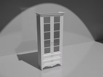 White Bookcase With Glass Doors And Bottom Drawer Simple Home Furniture Design 3d model