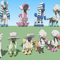 Cute Game and Movie Characters with Various Colorful Outfits and Designs