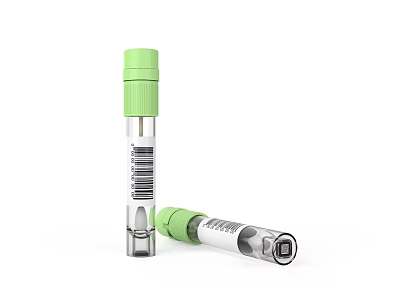 Medical Test Tubes With Green Caps Transparent Body And Barcode Labels 3d model