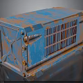 Rusted Blue And Orange Metal Industrial Container With Grilled Surface Design