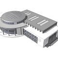 School Building With Circular Main Structure And Connected Rectangular Classroom Wing 3d model