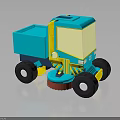 3D Modeled Blue And Yellow Street Sweeper Truck With Front Rotating Brush