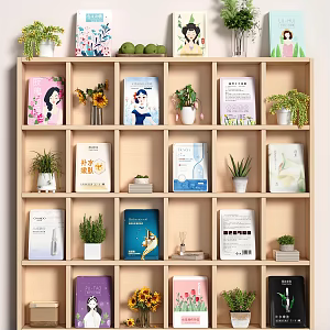 Mask Solid Wood Plaid Cabinet Green Plant Fruit Plate Vase Skin Care Cosmetic Hydrating Mask Ornament Audio Potted Plant 3d model