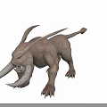 Fierce Mythical Beast With Long Ears Tusks Muscular Limbs And Patterned Skin
