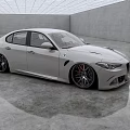 White Sporty Sedan Parked In Indoor Space With Reflective Floor Gray Walls And Grid Ceiling