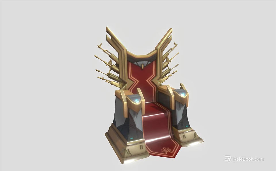 Ornate Royal Throne With Golden Ornaments Red Upholstered Seat And Illuminated Accents 3d model 