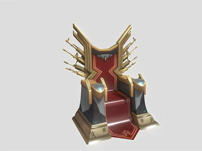 Ornate Royal Throne With Golden Ornaments Red Upholstered Seat And Illuminated Accents 3d model