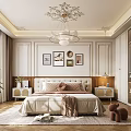 Elegant Bedroom Interior Design With Comfortable Bed Chandelier Nightstands Soft Rug And Decorative Paintings