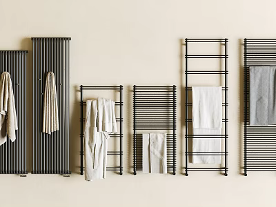 Modern Bathroom Towel Racks With White And Gray Towels On Wall 3d model