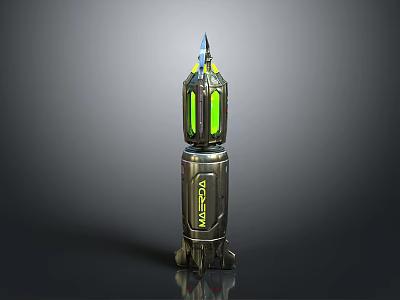 Futuristic Caustic Rocket Launcher With Green Glowing Panels Metallic Body And Yellow Accents 3d model