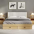 Double Bed With White Padded Headboard Wooden Frame Drawers And Nightstands With Lamps In Bedroom