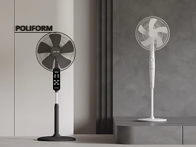 Poliform Black And White Floor Fans In Modern Room With Gray Wall And Cabinet 3d model