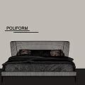 Poliform Modern Minimalist Double Bed With Upholstered Headboard Pillows And Bedspread 3d model