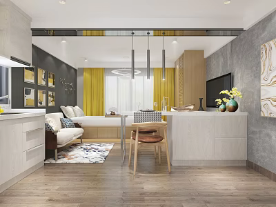 Modern Apartment Interior Design With Open Living Space Sofa Dining Table And Decor 3d model