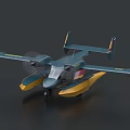3D Rendered Dark Green Seaplane Model With Yellow Floats And Wing Markings