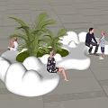 Cloud Shaped Public Seating With Green Plants And People Relaxing On Tile Floor