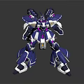 Blue White and Purple Mech Robot Character with Detailed Armor Standing Pose
