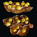 Leaf Shaped Wooden Bowls Holding Fresh Yellow Pears On Black Surface