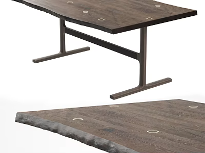 Modern Wooden Dining Table With Natural Edge And Metal Support Base Design 3d model