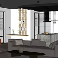 Modern Living Dining Room Interior With Sofa Bookshelf Large Window Pendant Light And Coffee Table