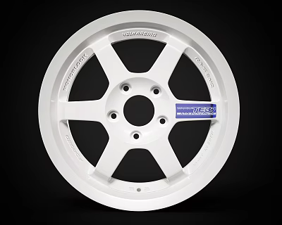 White Volk Racing TE37 Wheel Rim With Multi Spoke Design And Brand Logo 3d model