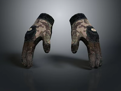 Durable Camouflage Gloves With Black Wrist Design And Protective Palm Surfaces 3d model