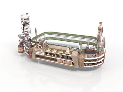 Industrial Mechanical Device Structure With Green Pipes Metal Frame And Control Knobs 3d model